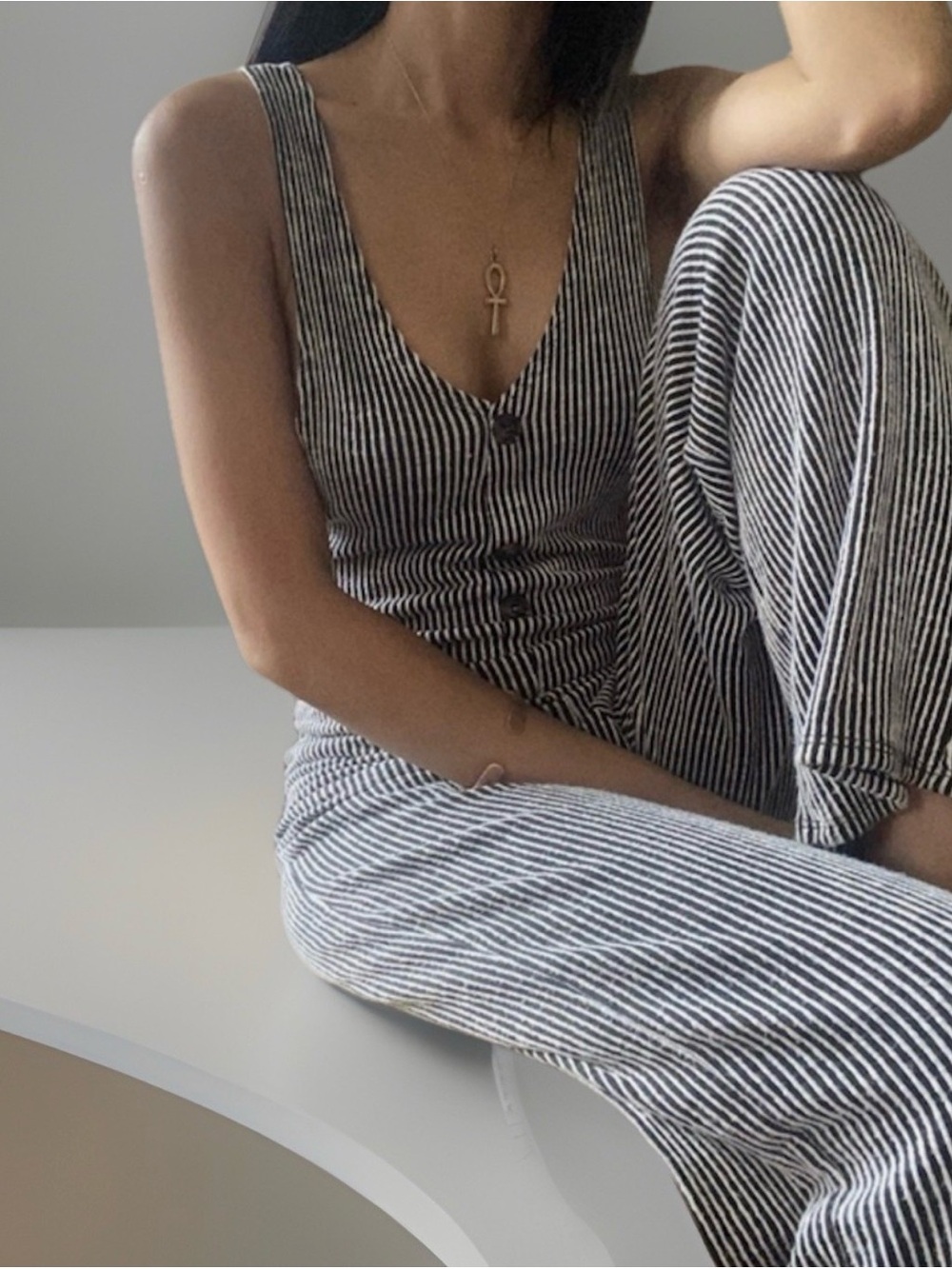 Caution To The Wind Black & White Striped Sleeveless Jumpsuit